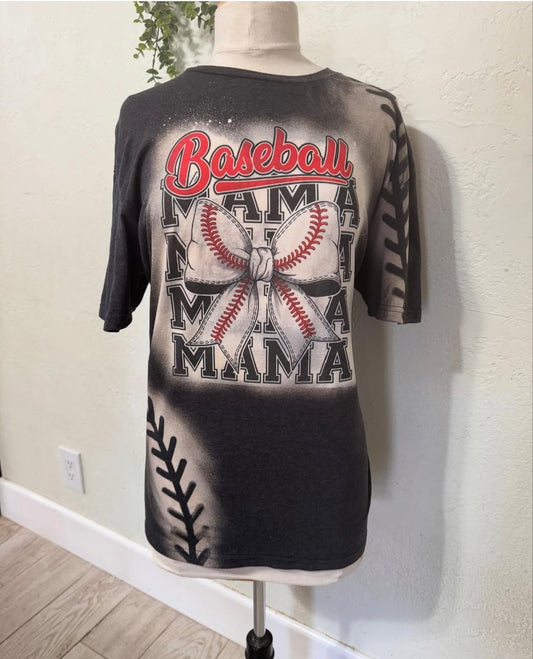 Baseball Mama Bleached Sublimation on Dark Heather T-shirt