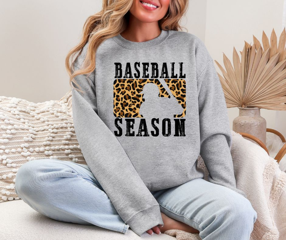 Baseball Season Leopard Crew Sweatshirt