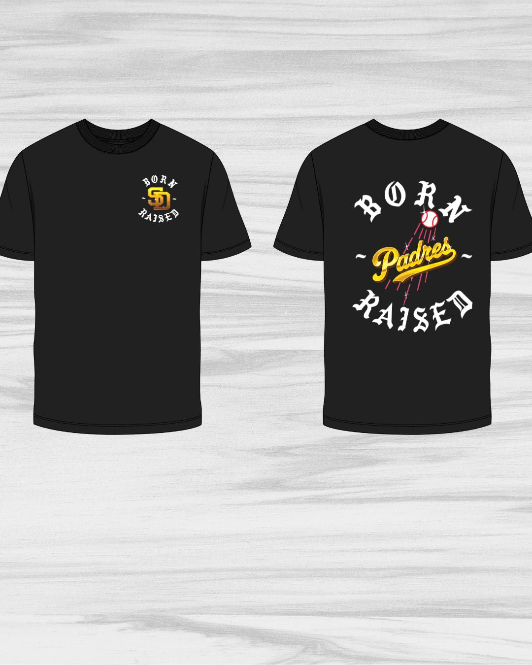 Born & Raised SD Padres with front & Back Logo Men's T-Shirt