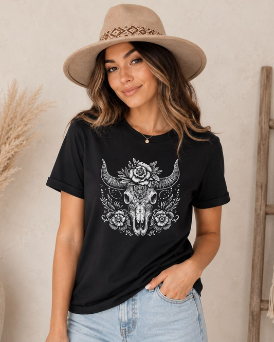 Boho Floral Bull T-Shirt