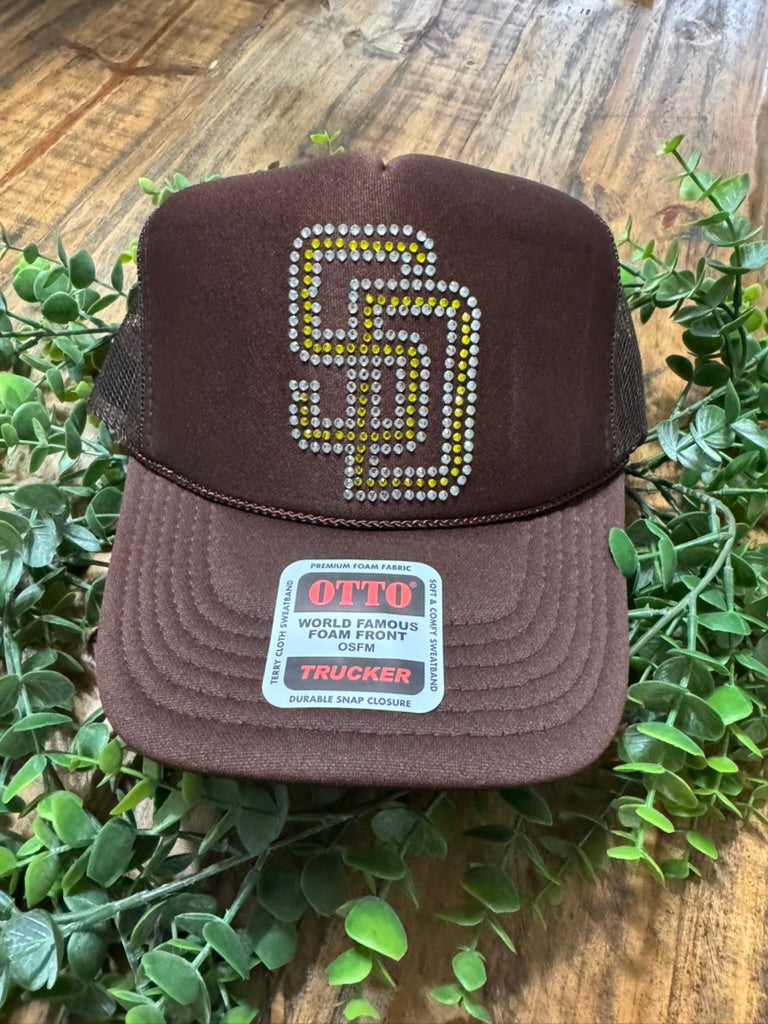 SD Rhinestone 2 tone on Brown Otto adjustable snapback Hat