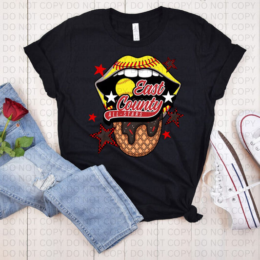 East County Softball Party Lips T-Shirt