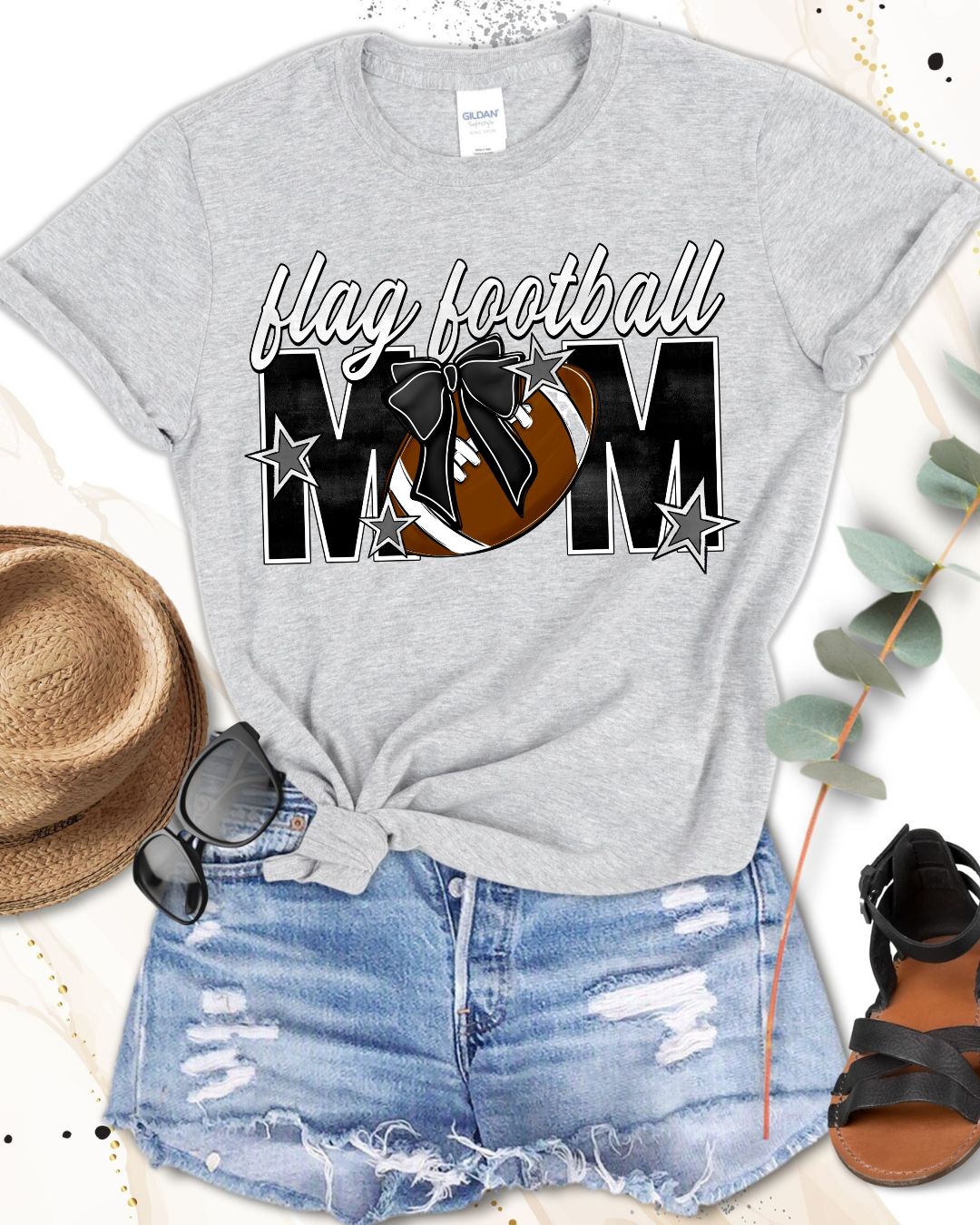 Flag Football Mom on Gray Bella Canvas T-Shirt