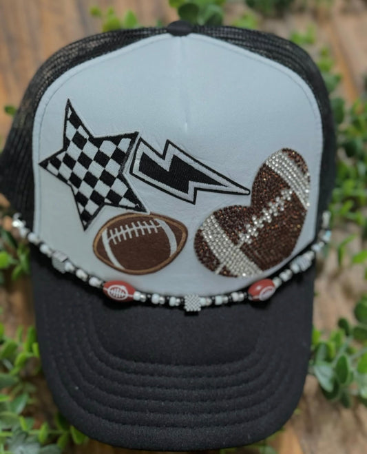 Custom Football hats with beaded chain