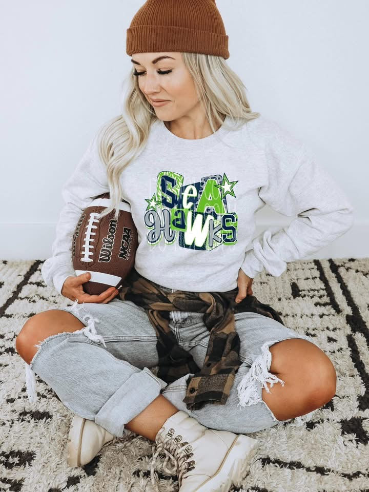 Seattle Seahawks on Ash Gildan Crew Sweatshirt