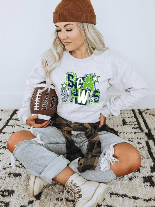 Seattle Seahawks on Ash Gildan Crew Sweatshirt