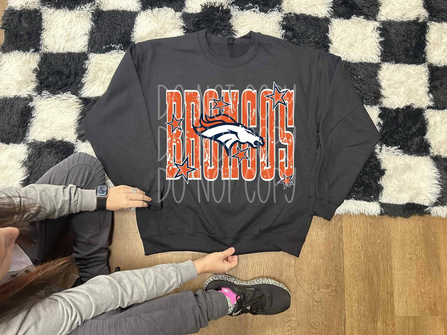 Denver Broncos Black Crew Sweatshirt with front and Back Design
