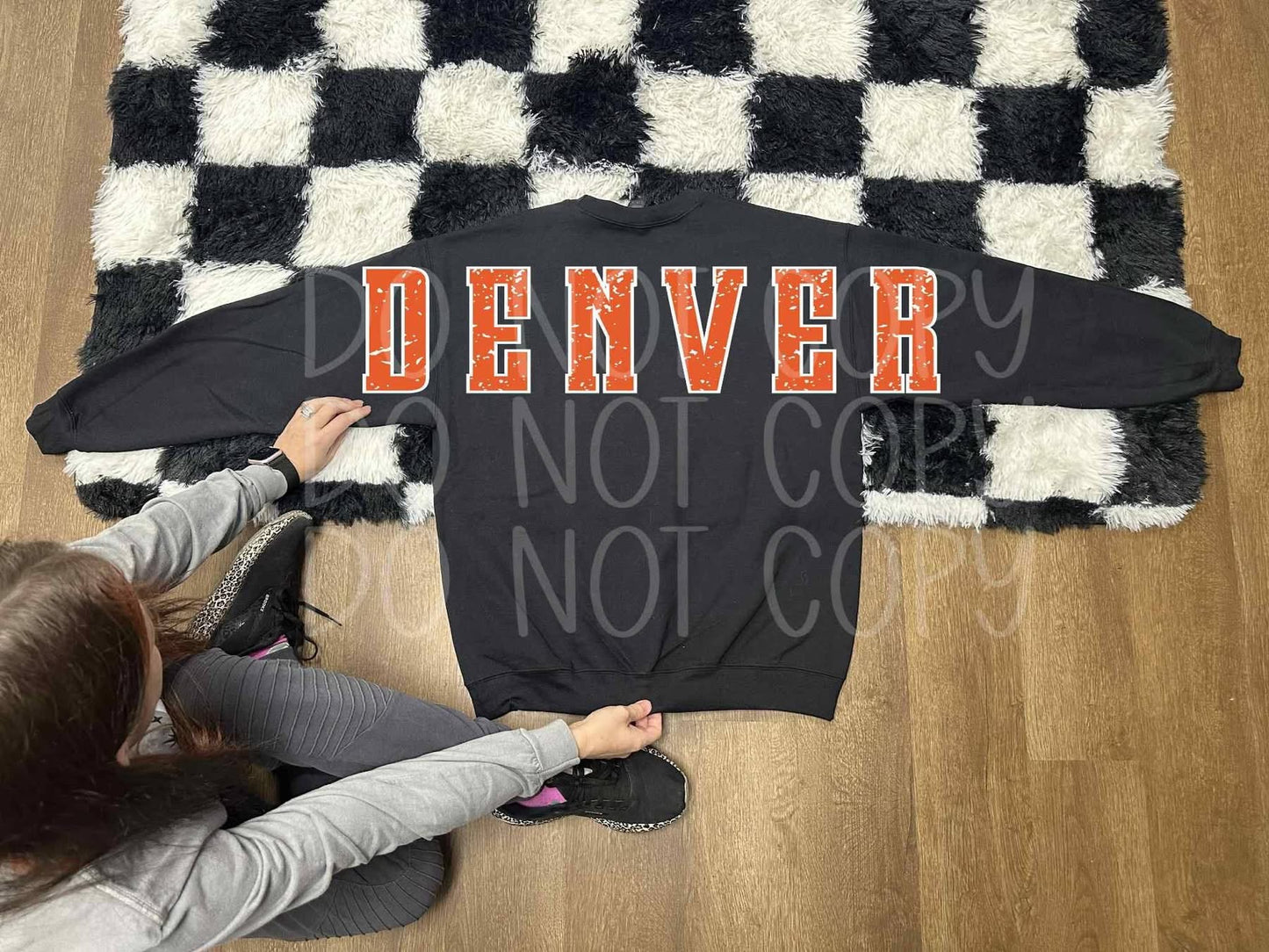Denver Broncos Black Crew Sweatshirt with front and Back Design