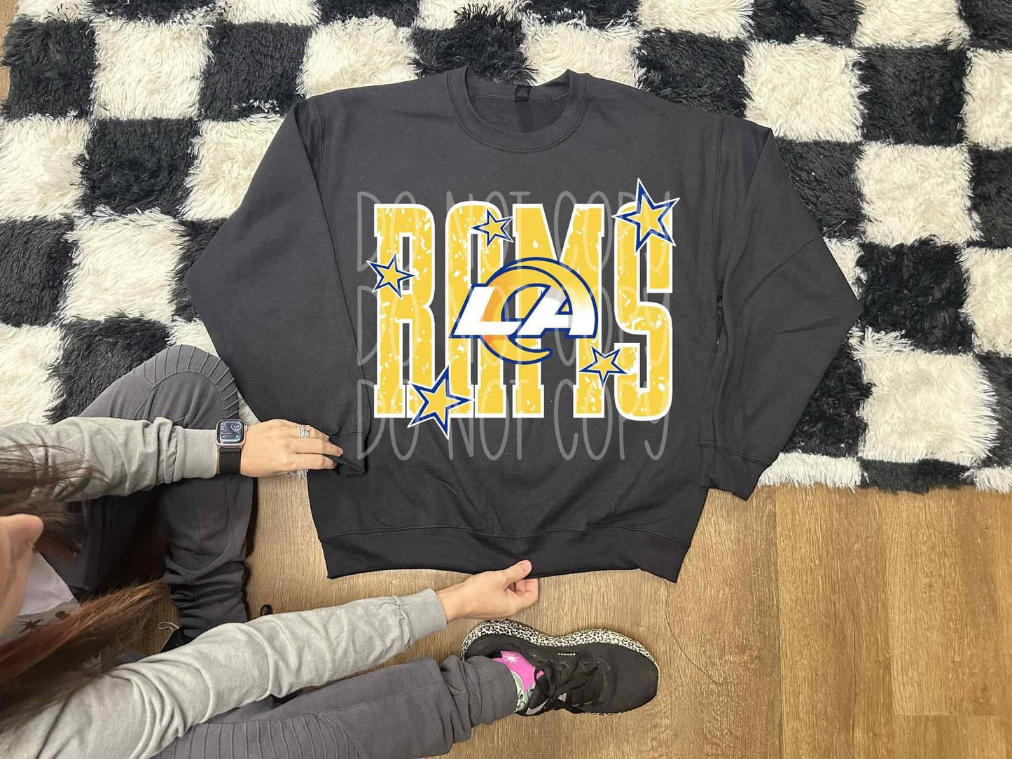 Los Angeles Rams Women's Black Crew Sweatshirt with front & back Design
