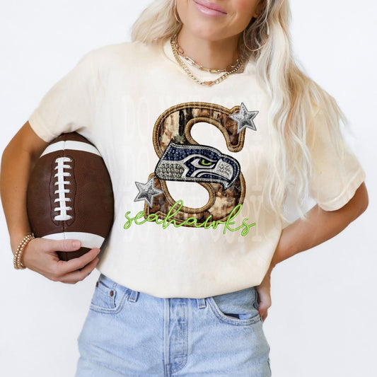 Seattle Seahawks Camo on Ivory Comfort Colors T-Shirt