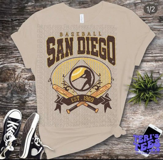 San Diego Baseball Vintage 1969 on Tan Bella Canvas T-Shirt