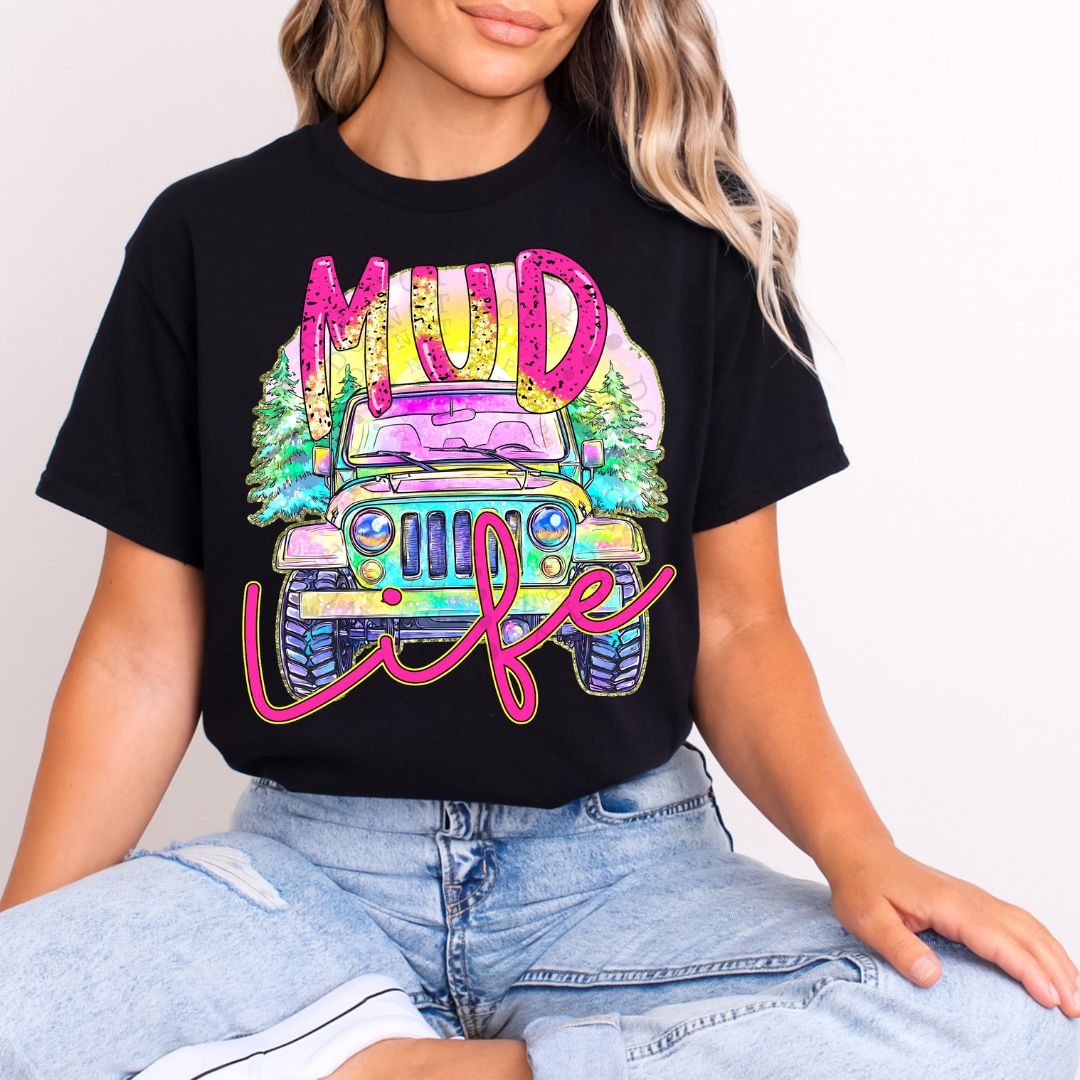 Mud Life Jeep on Black Comfort Colors T-Shirt
