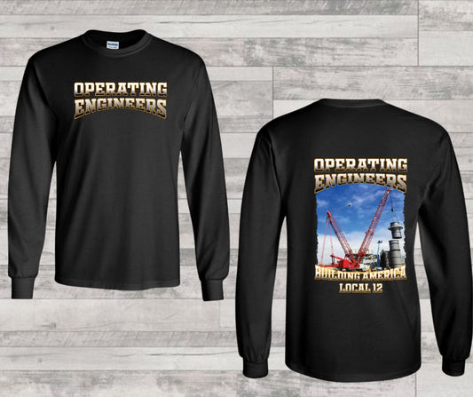 Operating Engineers Building America Cranes Long Sleeve front and back logo