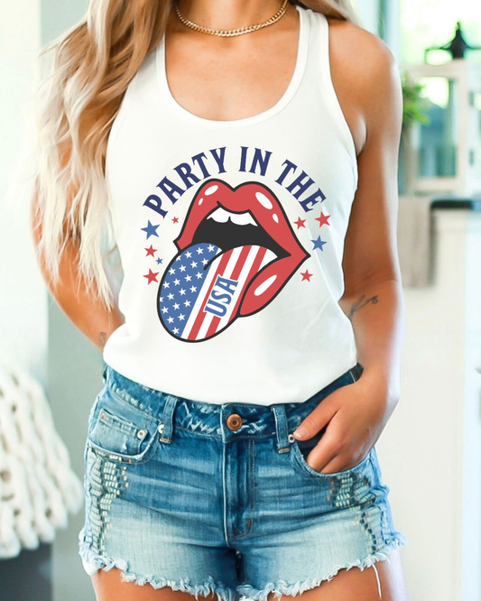 Party in the USA on Bella Canvas Flowy Raceback Tank Top