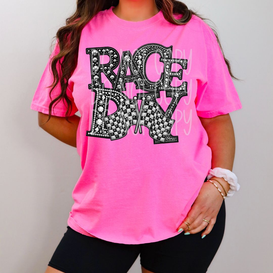 Race Day Rhinestone Font T-Shirt