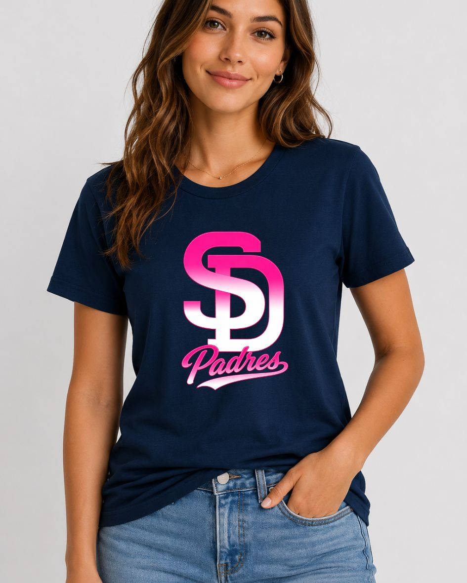 SD Padres Pink Ombre on Navy Blue T-Shirt