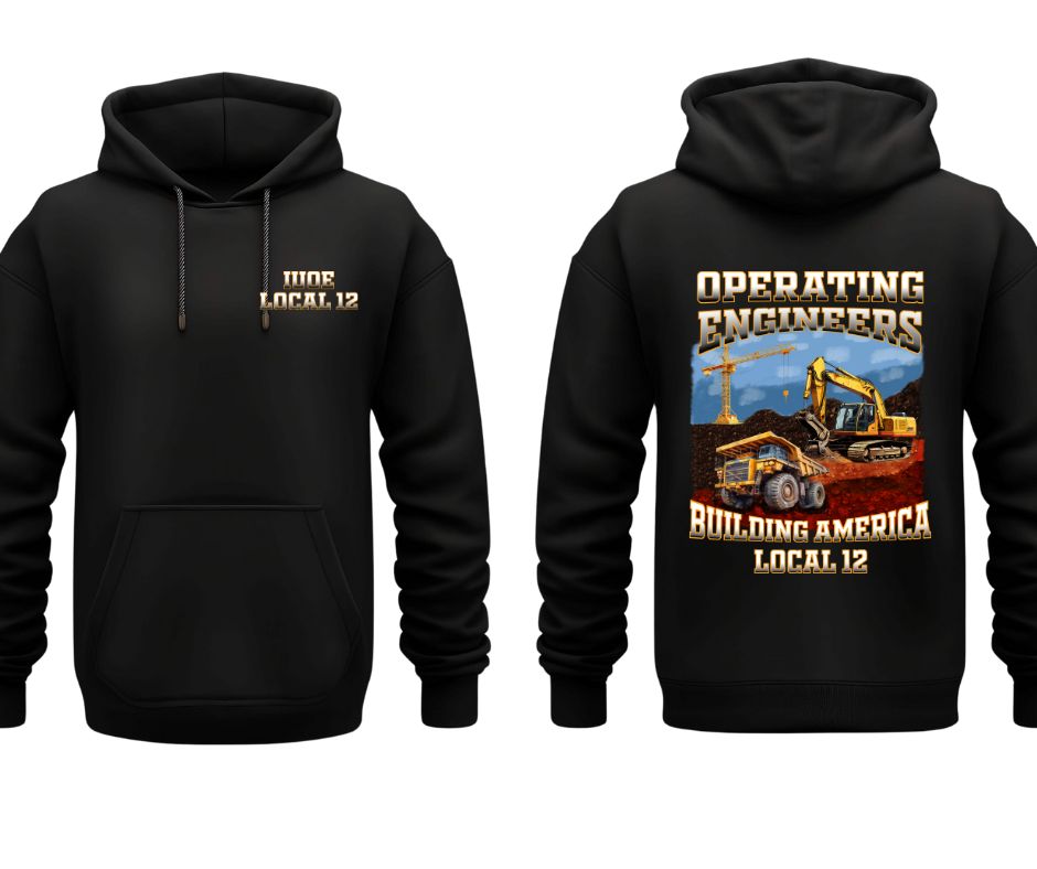 Operating Engineers Local 12 Building America with front design or pocket logo Hoodie